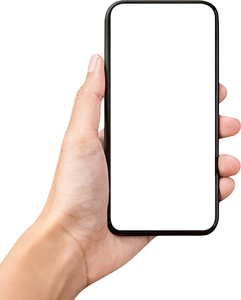 Hand holding mobile phone with empty screen mock up